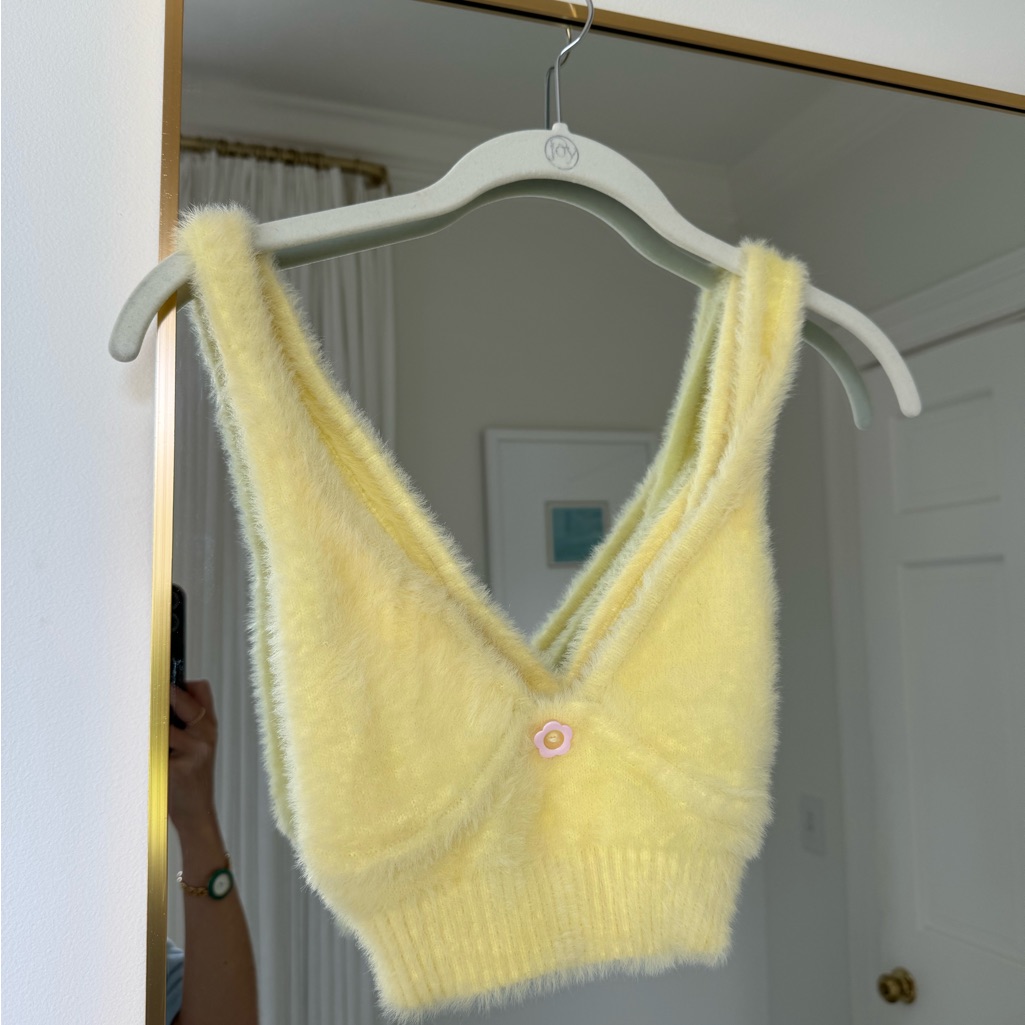 For Love And Lemons Yellow Furry Crop Top